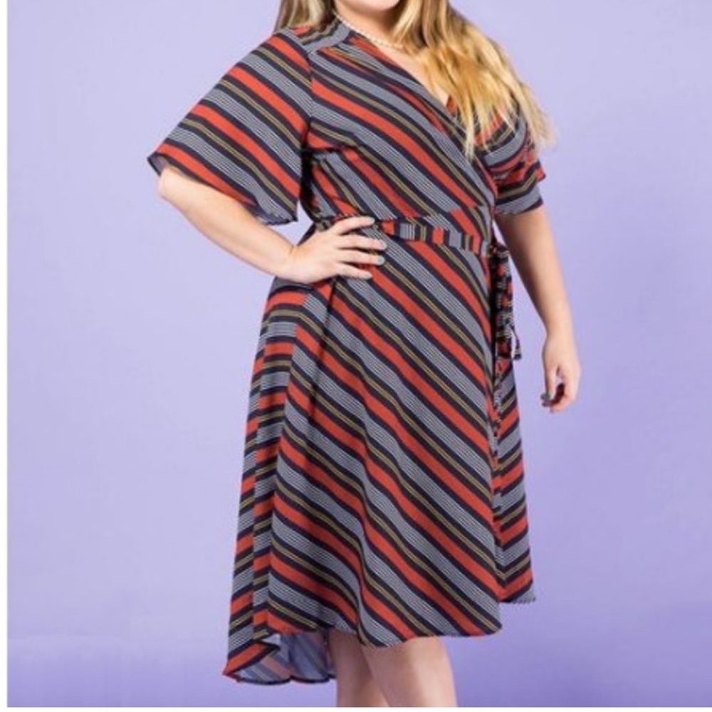 Striped Kimono Sleeve Wrap Dress